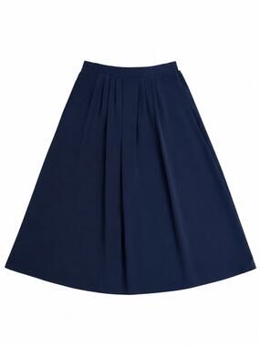 Tropics Women’s Navy Blue Pleated Midi Skirt Elastic Waist Small